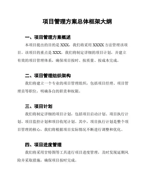 项目管理方案总体框架大纲