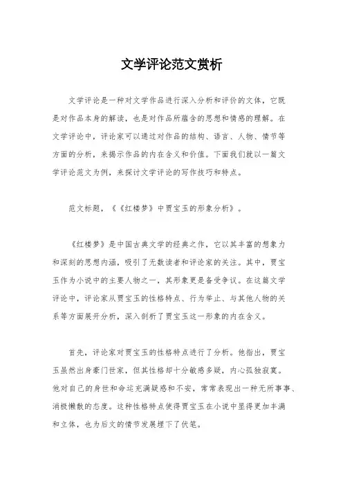 文学评论范文赏析