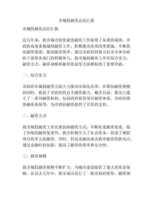 市城投融资总结汇报