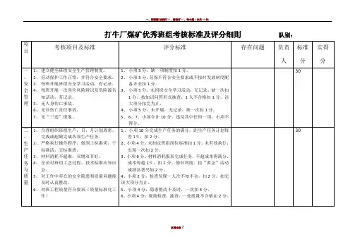 煤矿企业优秀班组考核标准及评分细则