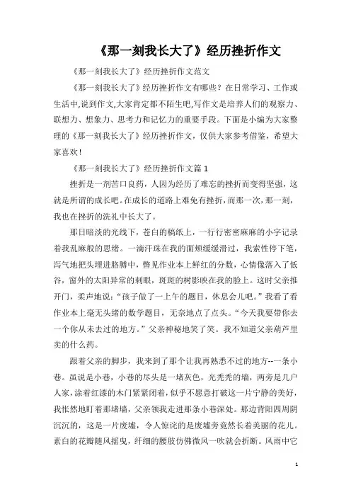 《那一刻我长大了》经历挫折作文