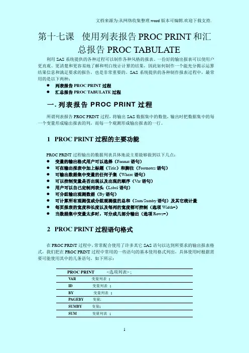 SAS讲义_第十七课使用列表报告PROC_PRINT和汇总报告PROC_TABULATE
