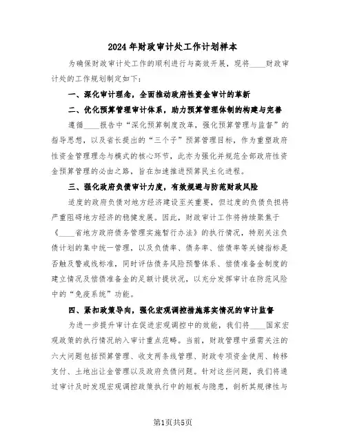 2024年财政审计处工作计划样本（三篇）