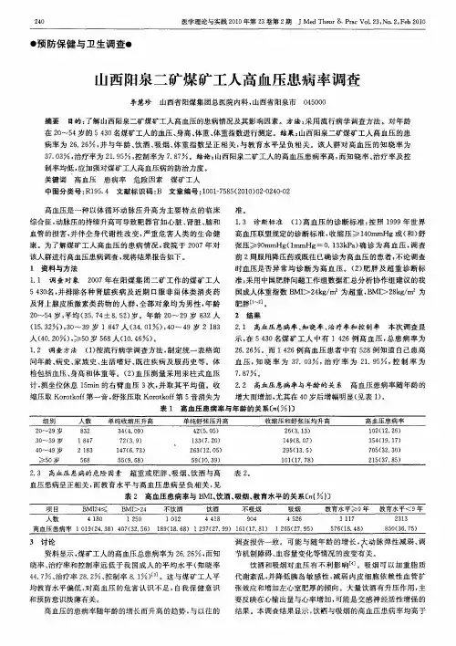 山西阳泉二矿煤矿工人高血压患病率调查