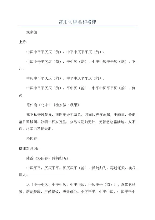 常用词牌名和格律