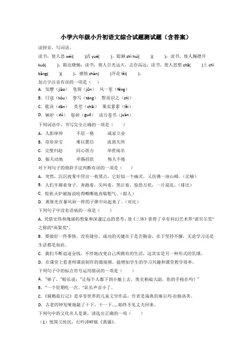 小学六年级小升初语文综合试题测试题(含答案)[001]