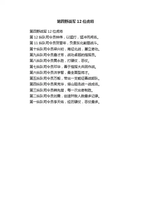第四野战军12位虎将