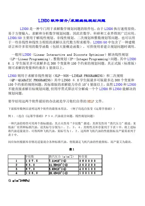 LINDO软件求线性规划、整数规划和0-1规划