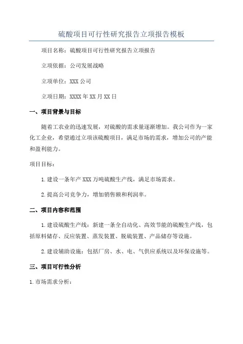 硫酸项目可行性研究报告立项报告模板
