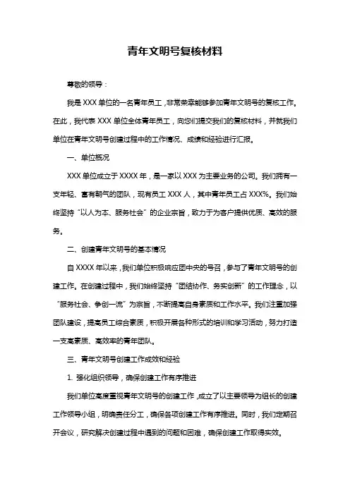 青年文明号复核材料