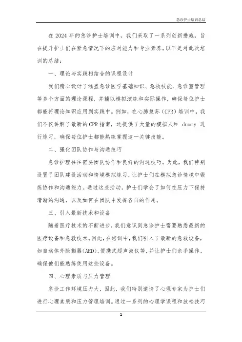 2024年急诊护士培训总结