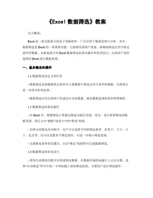 《Excel数据筛选》教案