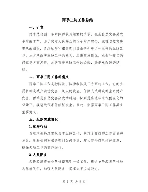 雨季三防工作总结