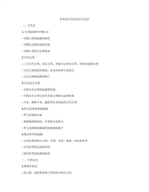 所有高中历史知识点总结