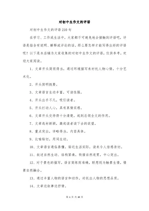 对初中生作文的评语