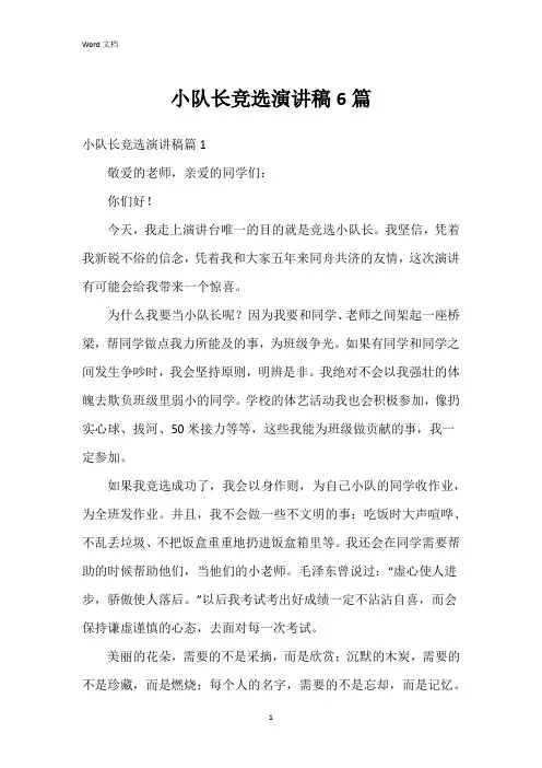 小队长竞选演讲稿6篇