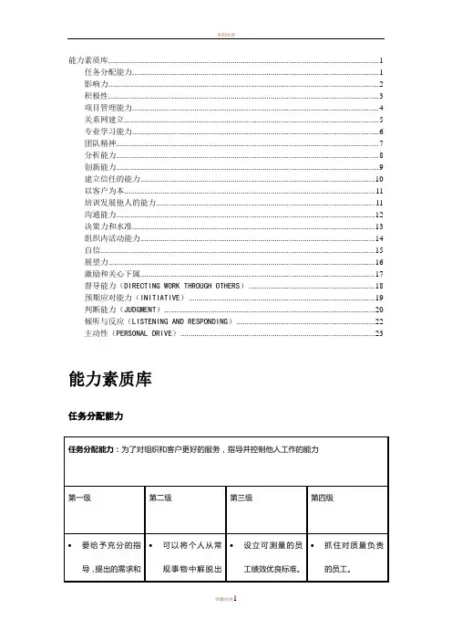 各能力素质定义及行为等级标准