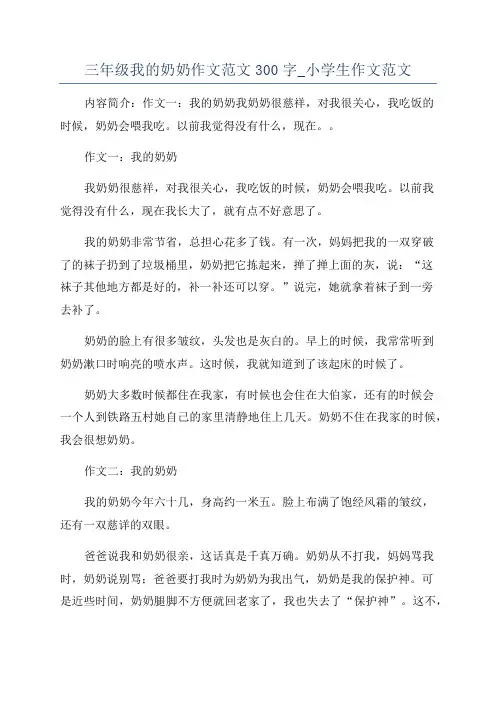 三年级我的奶奶作文范文300字_小学生作文范文