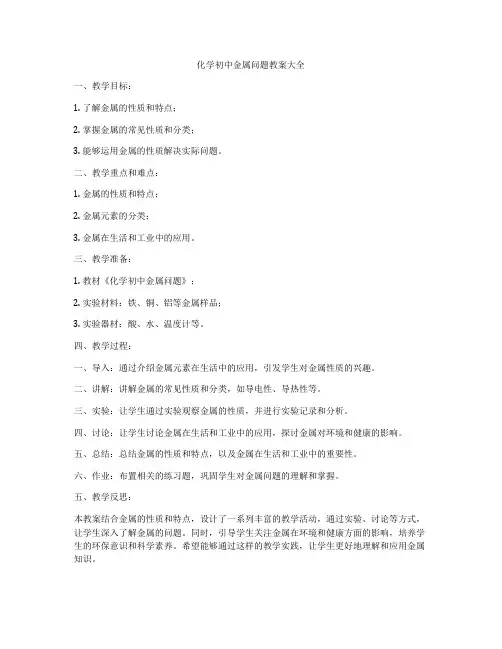 化学初中金属问题教案大全
