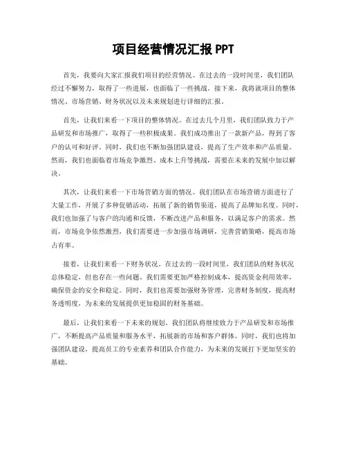 项目经营情况汇报PPT