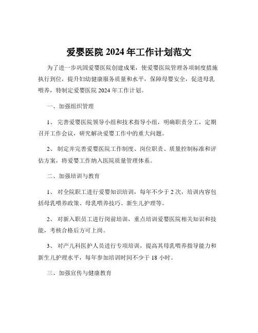 爱婴医院2024年工作计划范文