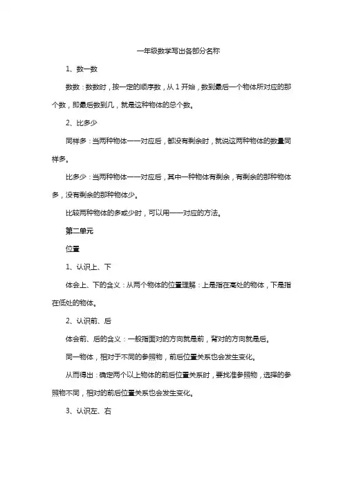一年级数学写出各部分名称