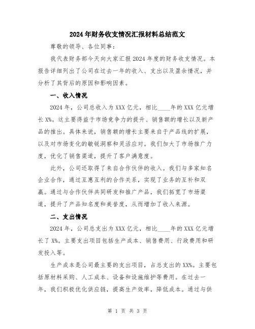 2024年财务收支情况汇报材料总结范文