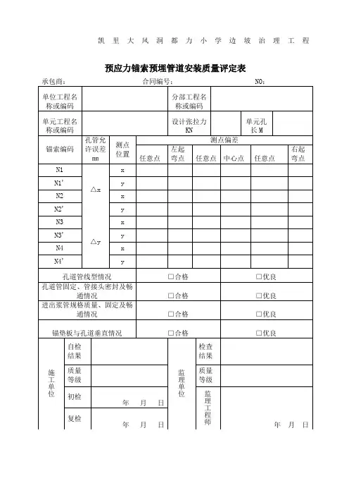 预应力锚索表格