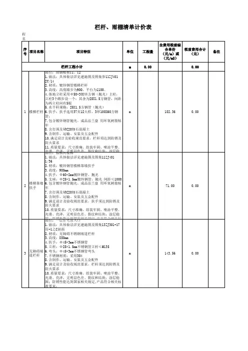 栏杆、雨棚清单计价表