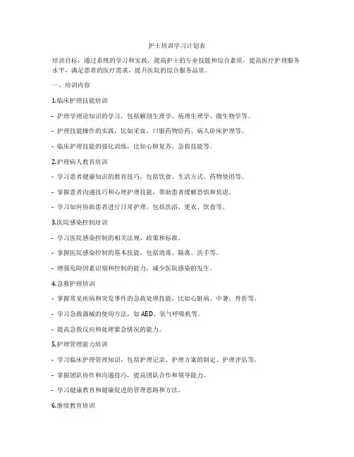 护士培训学习计划表