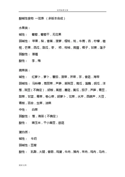 酸碱性食物一览表