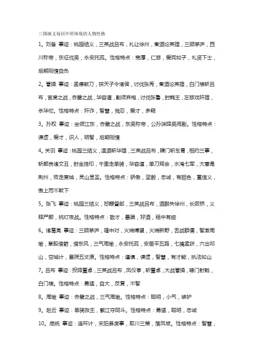 三国演义每回中所体现的人物性格