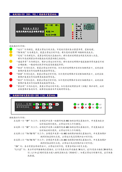 变电站保护装置面板指示说明