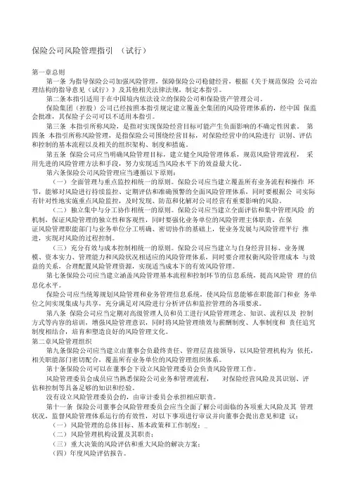 保险公司风险管理指引