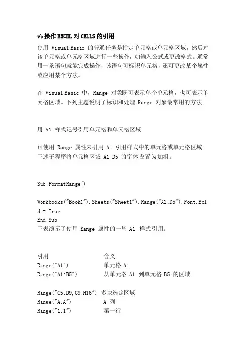 vb操纵excel对cells的援用[精华]
