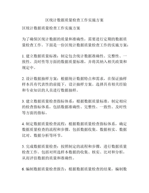 区统计数据质量检查工作实施方案