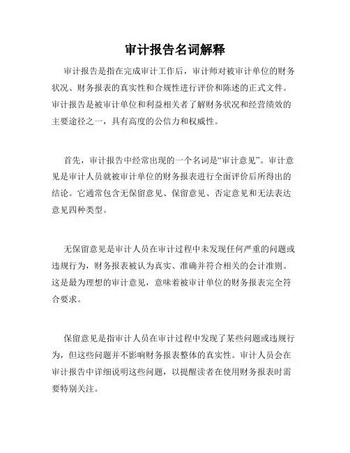 审计报告名词解释