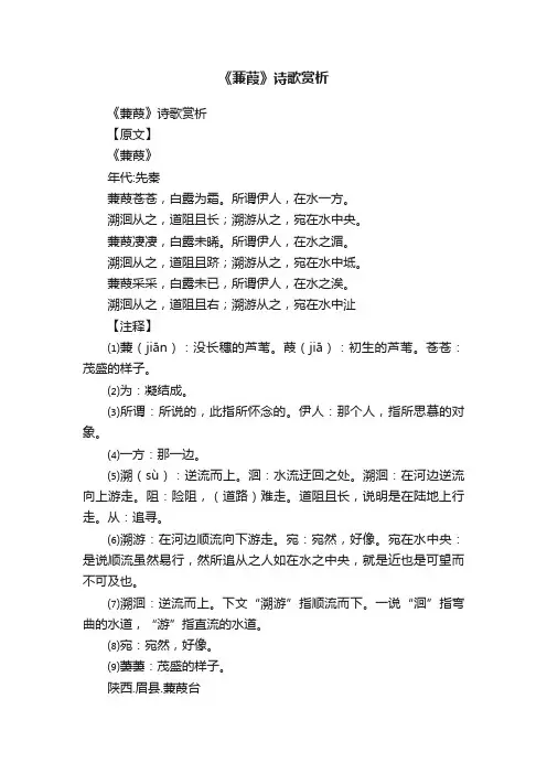 《蒹葭》诗歌赏析