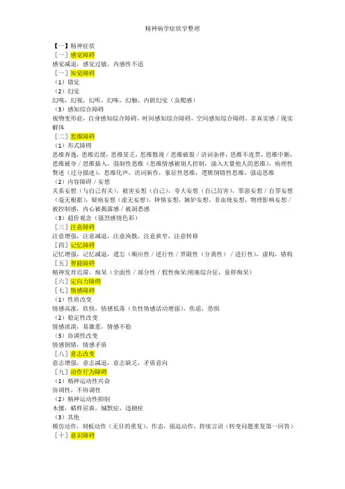 精神病学症状学整理