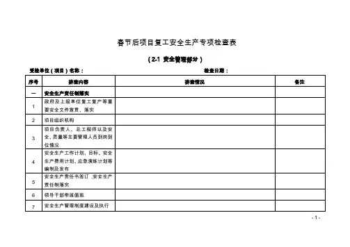 春节后项目复工安全生产专项检查表
