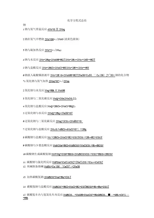 高一化学化学方程式总结 