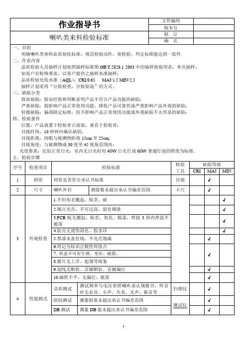 喇叭类检验标准