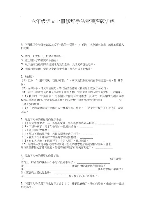 六年级语文上册修辞手法专项突破训练