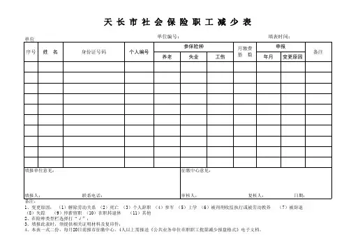 天长市社会保险职工减少表