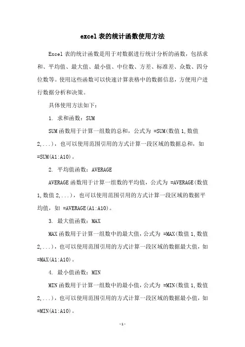 excel表的统计函数使用方法
