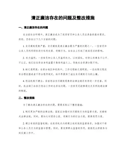 清正廉洁存在的问题及整改措施