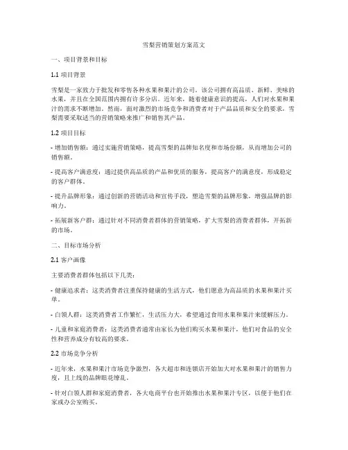 雪梨营销策划方案范文