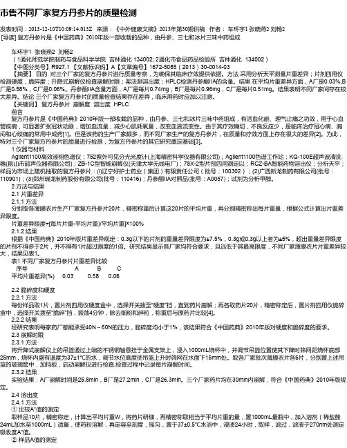 市售不同厂家复方丹参片的质量检测
