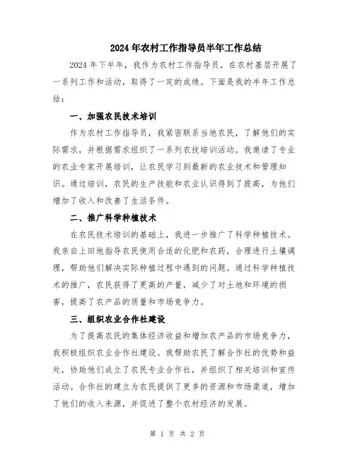 2024年农村工作指导员半年工作总结