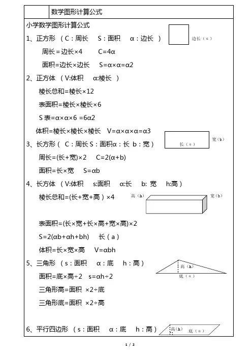 六年级数学之：图形计算公式